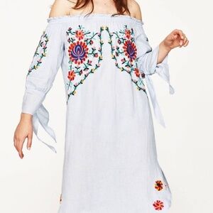 Zara Floral Embroidery  Linen Dress